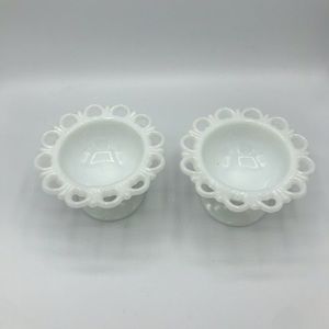 Vintage Milk Glass open lace pedestal candy dishes
